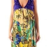 Free People  sexy babydoll boho navy & yellow mesh velvet burnout dress XS Photo 0
