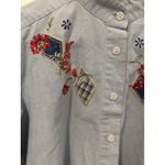 Boho cottage core embroidered Floral Shirt VTG Blue granny Long Sleeve Women S Photo 1