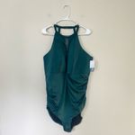 Cacique NWT  Lane Bryant Teal No-Wire Fishnet-Trim Swim One-Piece Size 28 Photo 2