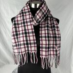 Ralph Lauren Blue Label Pink Black White Plaid Scarf Lambswool Fringe Made Italy Photo 3