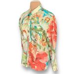 Chico's  Shirt Multicolor Tropical Flower Animal Print Long Sleeve Linen Collared Photo 2