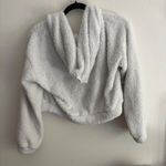 White Fuzzy Cropped Hoodie Full Zip Up Sweatshirt Jacket Photo 6