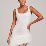 Nadine Merabi Evie White Sequined Feather Hem Sleeveless Asymmetric Mini Dress S Photo 0