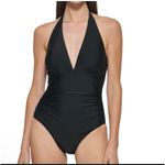 DKNY  Women's Large Swimsuit One Piece Tummy Control Halter Neckline Black NEW Photo 1
