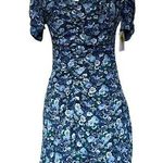 B Darlin B.DARLIN Fit n Flare Dark Floral Dress Sz 5 Blue Ruching Fairy Grunge Skater Photo 0