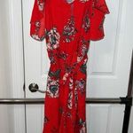Bailey blue Open Shoulder Red Floral Jumpsuit Photo 0