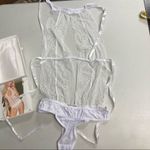 PENTHOUSE Bodysuit Chemise, High neck Keyhole playsuit, Size Small/Medium NEW‎ White Photo 7