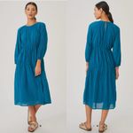 Sundry Anthropologie Tiered Midi Dress 100% Cotton Striped Teal Blue Size 4 (XL) Photo 1