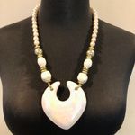 Vintage MCM Ceramic Heart Pearls Acrylic Faceted Beaded necklace 28" Statement White Photo 0