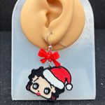 Betty Boop Christmas Earrings with Red Bow & Silver Accents Photo 1