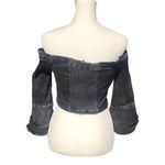 ZARA Black Acid Wash Denim Off The Shoulder Tiered Bell Sleeve Crop Top Photo 3