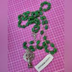 Lucky Brand  Emerald Green Beaded Christ Jesus Long chain Necklace Y-drop 41” Photo 2