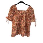 DR2 Floral Print Top Square Neck Puff Sleeve Blouse Bohemian Style Size S Tan Photo 1