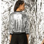 Allegra K NWT  Metallic Bomber Jacket Womens‎ Large Sequins Festival Full Zip NEW Photo 1