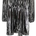 French Connection Silver Metallic Drape Faux Wrap Mini Dress Long Sleeves size 4 Photo 4