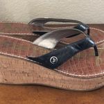 Sam Edelman  faux croc print Romy black cork wedge thong Sandals Women’s size 9.5 Photo 4