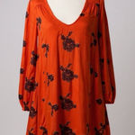 Free People Dress Emma Swing Mini Sz Sm Orange Embroidered Floral Boho Hippie Photo 0