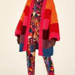 Anthropologie FARM RIO Sweater Cardigan Striped Rainbow Knit Puff Sleeve Open Front Photo 0