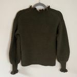Madewell Ruffle Neck Cotton Merino Wool Boxy Pullover Sweater Olive Green Photo 6
