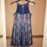 Francesca’s Lace High Neck Sheer Panel Dress Blue‎ Nude Medium Blue Photo 1