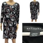Metaphor  Black Floral 3 Quarter Sleeve Stretch Zip Side Sheath Dress Womens XL Photo 1