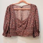 American Eagle  Outfitters Smocked Floral Peplum Sleeve Crop Top V-Neck M… Photo 0