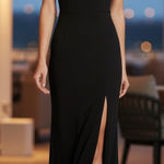 Lulus  Black Off The Shoulder Maxi Dress High Slit Formal Evening Gown Size L Photo 0