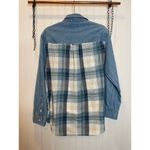 American Eagle NWOT  Mix Denim Plaid Contrast Button Shirt Blue & Cream Size S Photo 4