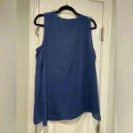 Harvé Benard Harve Benard Navy Flowy Sheer Sleeveless Blouse Gold Eyelet Lace V Neck Size L Photo 8