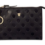 Disney Parks Black Leather Zip Pouch Embossed Minnie Mouse Polka Dots Gold Logo Photo 0