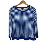 Talbots  Blue Gingham Crewneck Sweatshirt Size LP Preppy Fleece Lined Comfy Cozy Photo 1