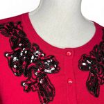 Cable & Gauge  Red cardigan sweater with black sequin embellishment holiday retro Photo 1