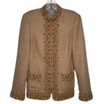 Eccoci Wool Silk Cashmere dressy Jacket with Embroidered Trim fall winter Size 0 Tan Photo 1