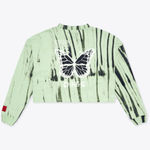 CHNGE Tie Dye Butterfly Long Sleeve Cuffed Henley Crop in Green, Size S​​​​​​ Green Photo 1