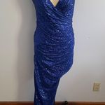 Mac Duggal Sequined Asymmetrical Hem Gown A11275- Cobalt- Size 8- NWT Photo 3