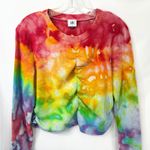 CAbi Large Top Handmade Tie Dye Rainbow Ruched Front Long Sleeve Thermal 1758 Photo 3