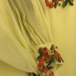 70’s Vintage Yellow Maxi Dress Embroidered Sheer Long Sleeve Ribbon Trim Gown Size M Photo 3