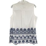 st. john's bay Women’s White Embroidered Cottage Core Sleeveless Button Down Shirt Eyelet Hem Photo 1