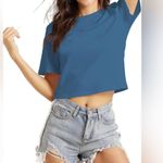 Women's Casual Loose Short Sleeve Crop Top Crew Neck Tee Shirt (66) Blue Photo 0
