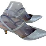 Nina Silver Glitter Shimmer Pointed Closed Toe Rhinestone Strappy Heels Size 11 Photo 1