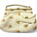 Vintage Bag Handbag Purse Set Beaded Cottage Core Top Handle Fairy Floral Photo 0