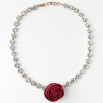 ZARA Red Rose Necklace Choker Clear Stone Silver Statement Piece Formal Photo 0