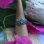 Natural Blue Labradorite Sterling Silver Detailed Ring size 8.5 Photo 0