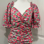 Peach Floral Ruched Women's Top Size L Pink Size L Photo 0