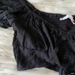 Olivaceous Black Peasant Cropped Cut Out Smocked Off Shoulder Puff Sleeve Top Photo 22