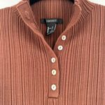 Forever 21 Vintage Y2K  Ribbed Lettuce Trim Chocolate Brown Collared Top‎ Large Photo 3