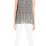 Max Studio  Black & Ivory Gingham Plaid Pleated Sleeveless Tank Top Blouse  - XS Photo 15