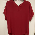 Lush Clothing Lush Maroon Red V Neck Flowy Cuffed Short Sleeve Blouse Photo 0