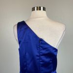 Alex Evenings  Satin One Shoulder Midi Sheath Cocktail Party Dress Blue Size 14 Photo 7