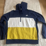 Nike Hoodie Womens L Blue Yellow Cotton Terry Knit Hooded Sweatshirt Colorblock Photo 0